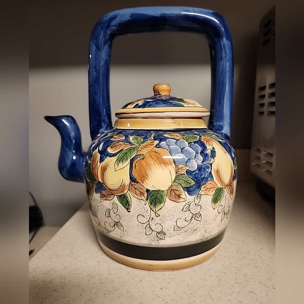 Vintage Ceramic Tea Kettle with Lid - Hand Painted China‎